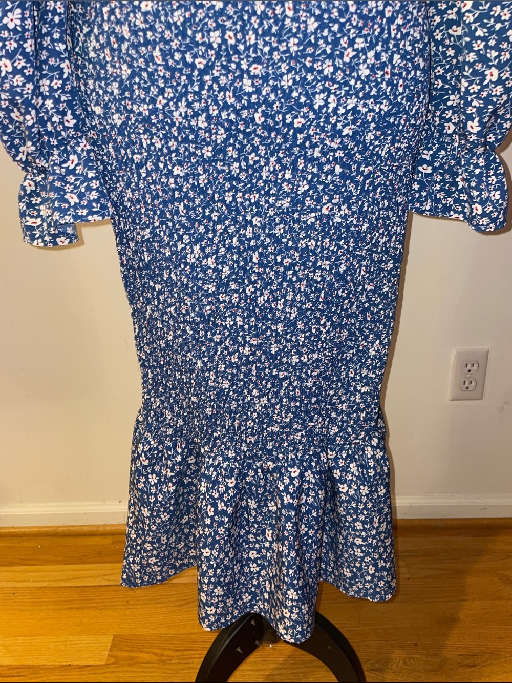 PrettyGarden Blue Floral Smocked Maxi Mermaid Dress with Long Sleeves Size Large - Picture 10 of 16